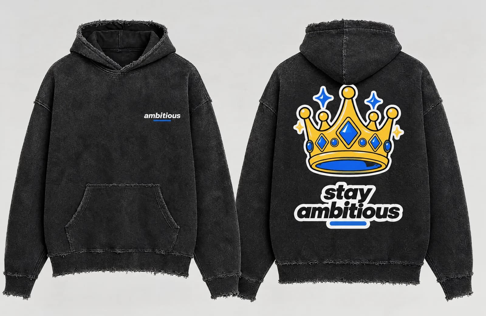 Crown hoodie, front and back